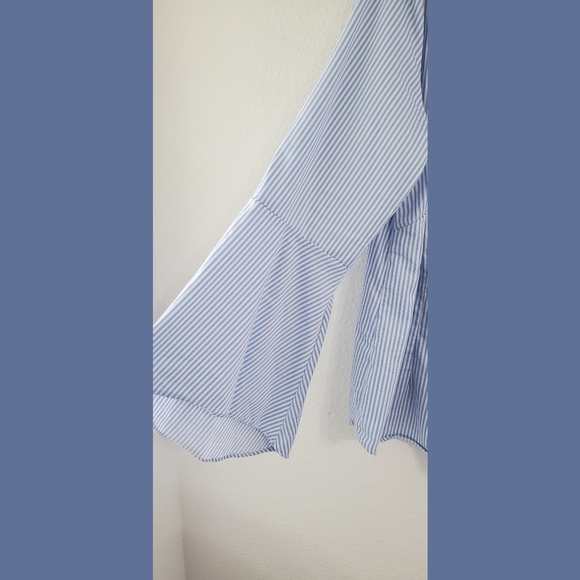 Linea by Louis Dell Olio Blue Pinstripe Tulip Sleeve Blouse Sz 12 - Picture 5 of 8